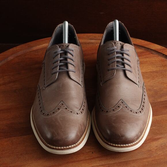 Cole Haan Oxfords Mens SZ 8.5M Gray Brown Grand OS Leather Wingtip Dress Shoes - Picture 2 of 15